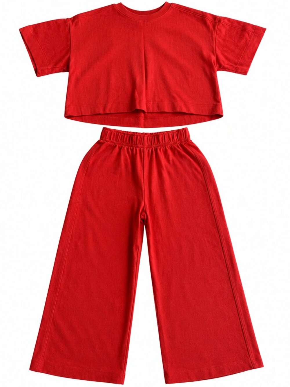 Zara Kids Red Cropped Top & Wide Leg Sweatpants 2-Piece Set Cotton Blend Sz 6/7